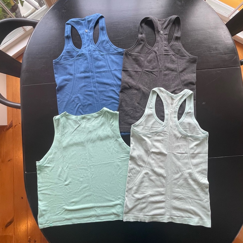Lululemon Set of Four Tank Tops Blue, Grey, Aqua, Swiftly